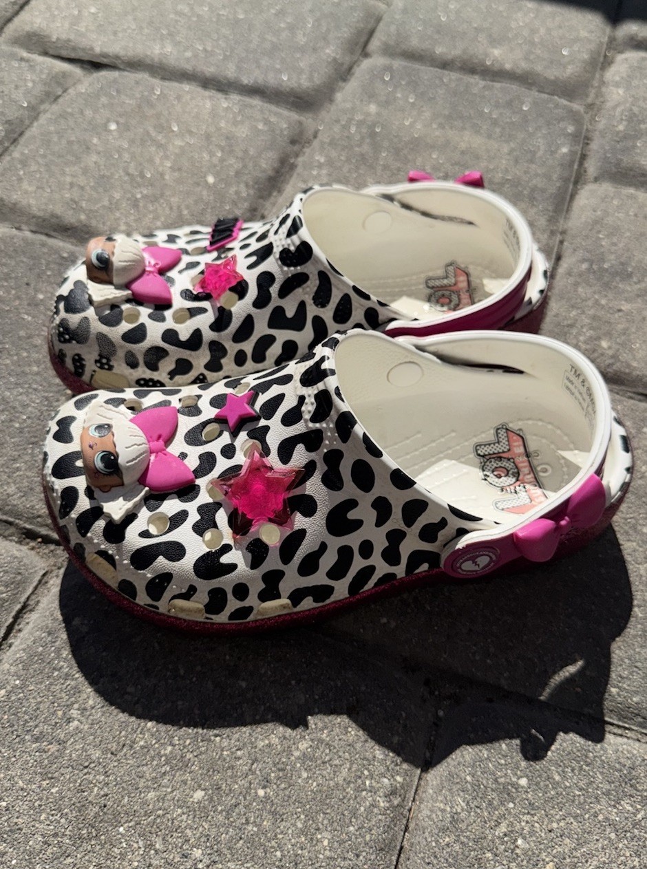 LOL Surprise Crocs Clog Shoes Kids Size C13 Diva Leopard Print Pink Glitter