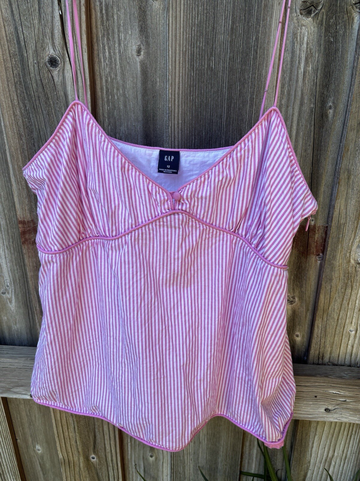 Gap Cami Summer Top Side Zip W 12 Pink White Stripes Lined Fresh Chic Straps