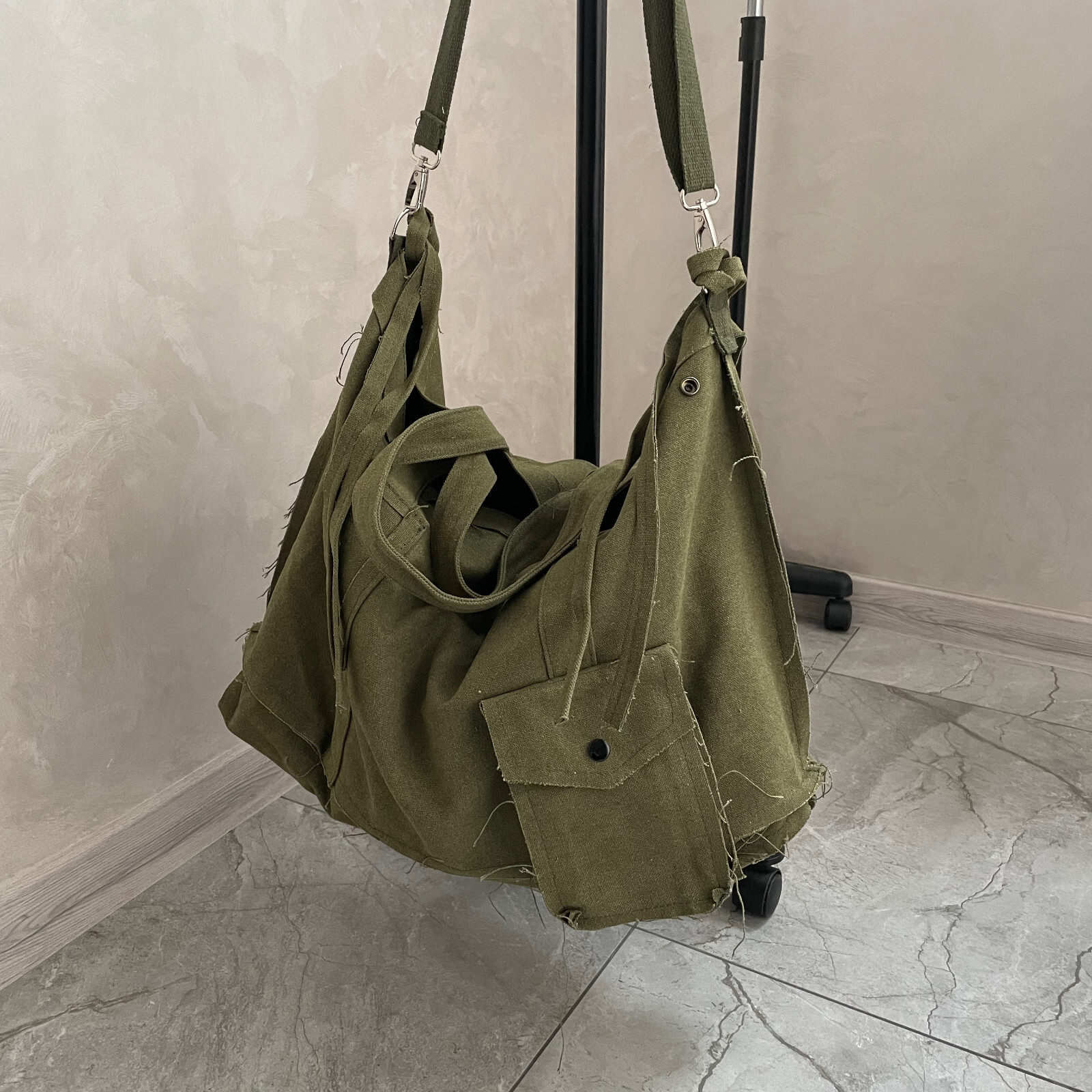 Large Canvas Messenger Bag – Handmade Oversized Shoulder Bag, Rugged Utility y2k