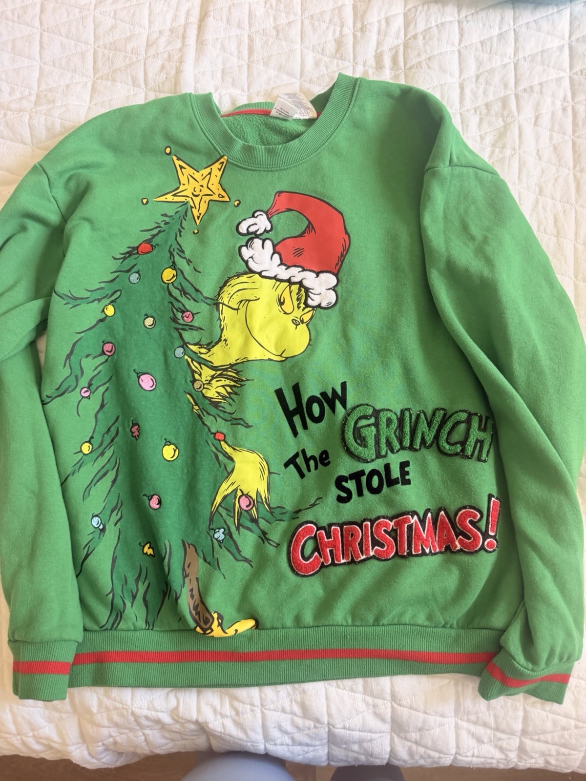 Dr. Seuss Grinch Unisex Kids L/G Green Crewneck Fleece Graphic Sweatshirt