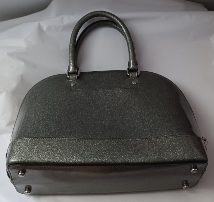 AUTHENTIC COACH MINI SIERRA GLITTER GLOSSY PATENT LEATHER SATCHEL BAG PURSE_GRAY