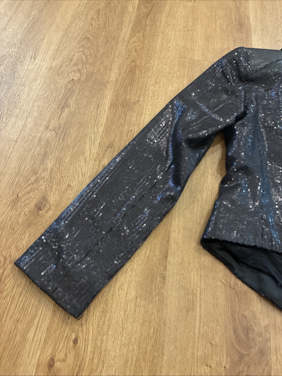 Free People Size 4 Black Sequin Notched Lapel One button Tailored Blazer