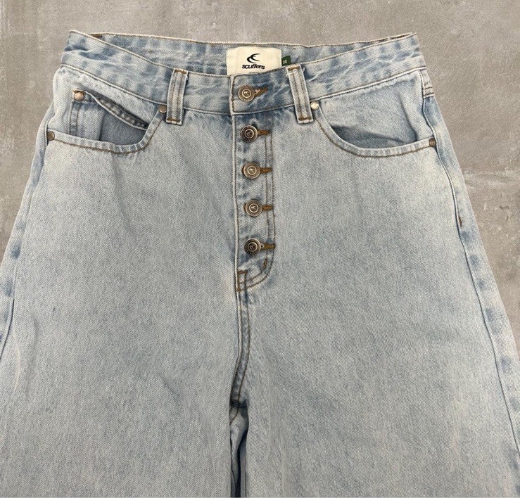 Scuffers Light Blue Wash High Waisted Wide Leg Denim Jeans with buttons
