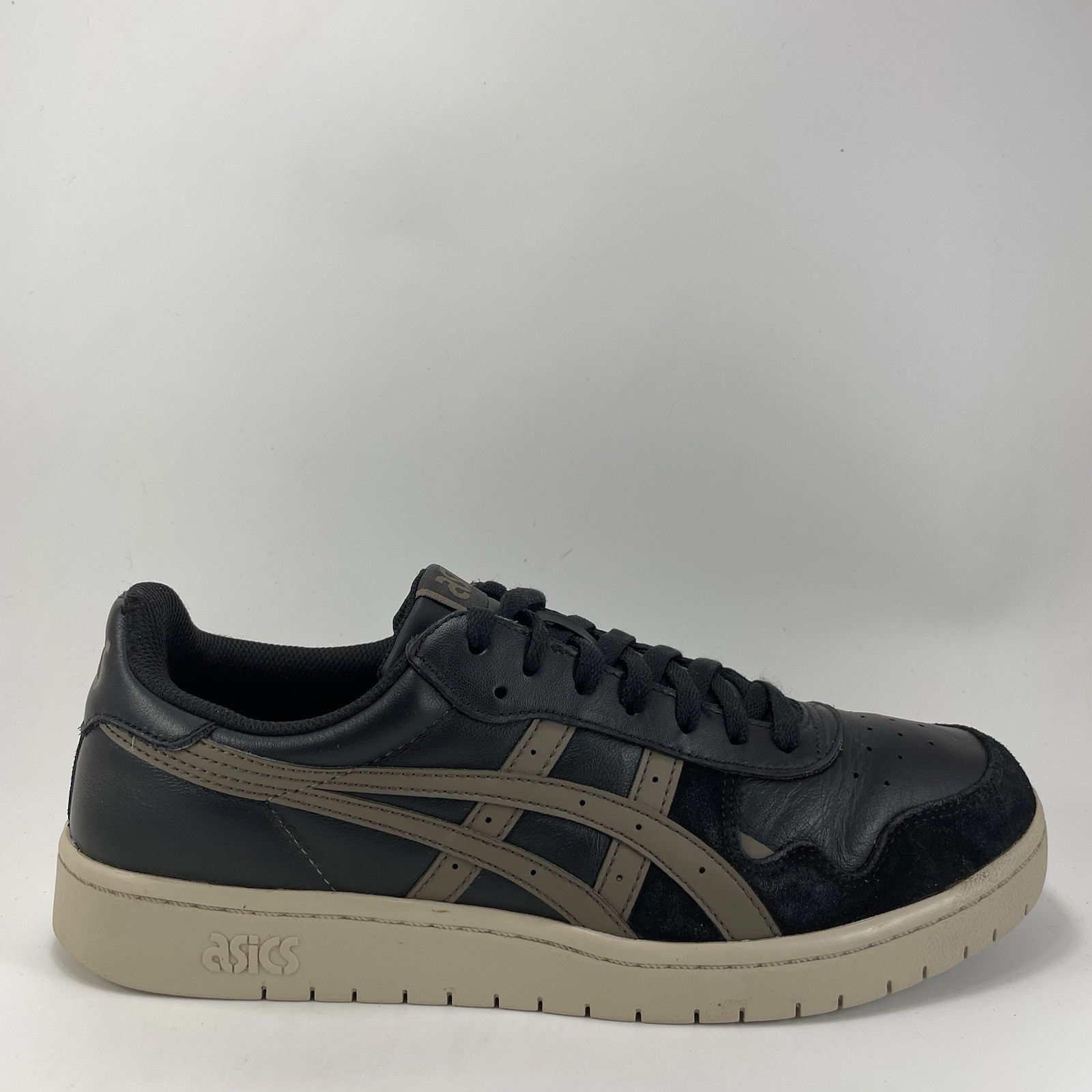 ASICS Japan S Shoes Black Dark Taupe Leather Low Top Sneakers Mens Size 11.5