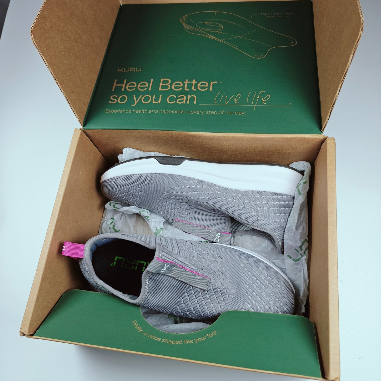 KURU Atom Slip-On Womens 9 Stone Gray Berry Pink Athletic Walking Shoes 20850290