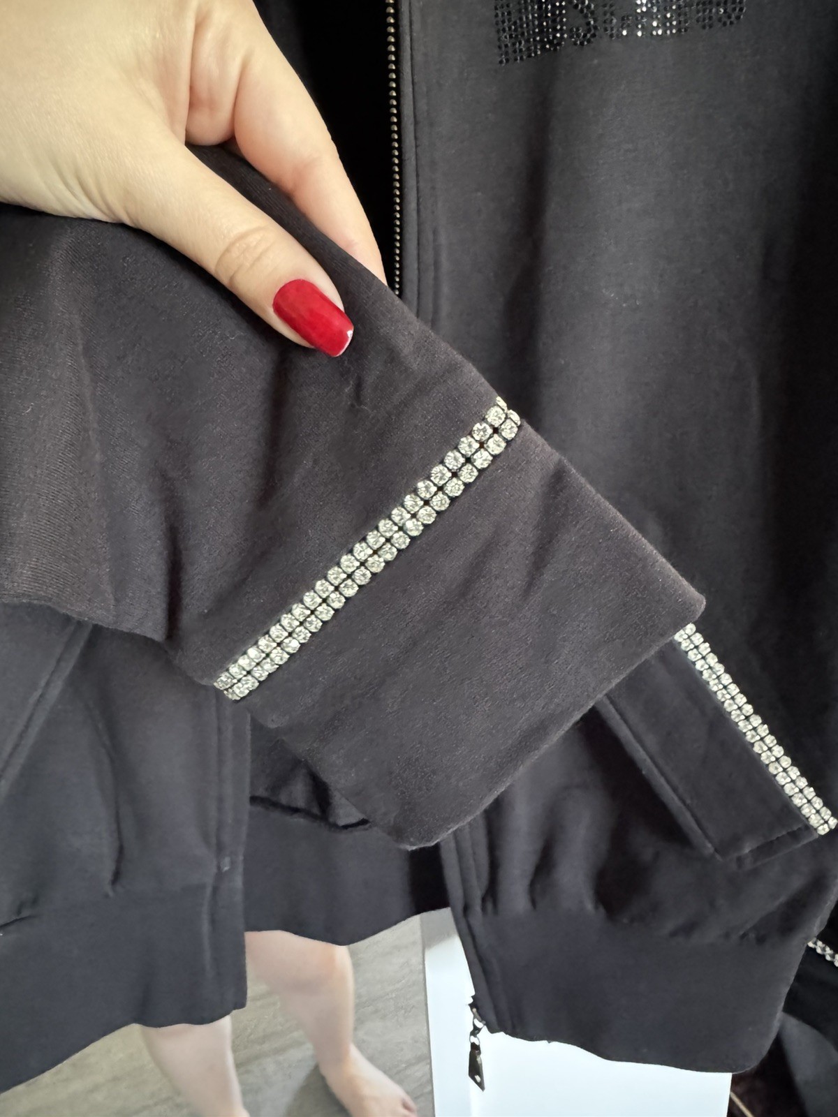 Black Love Moschino bedazzled branded tracksuit lounge set