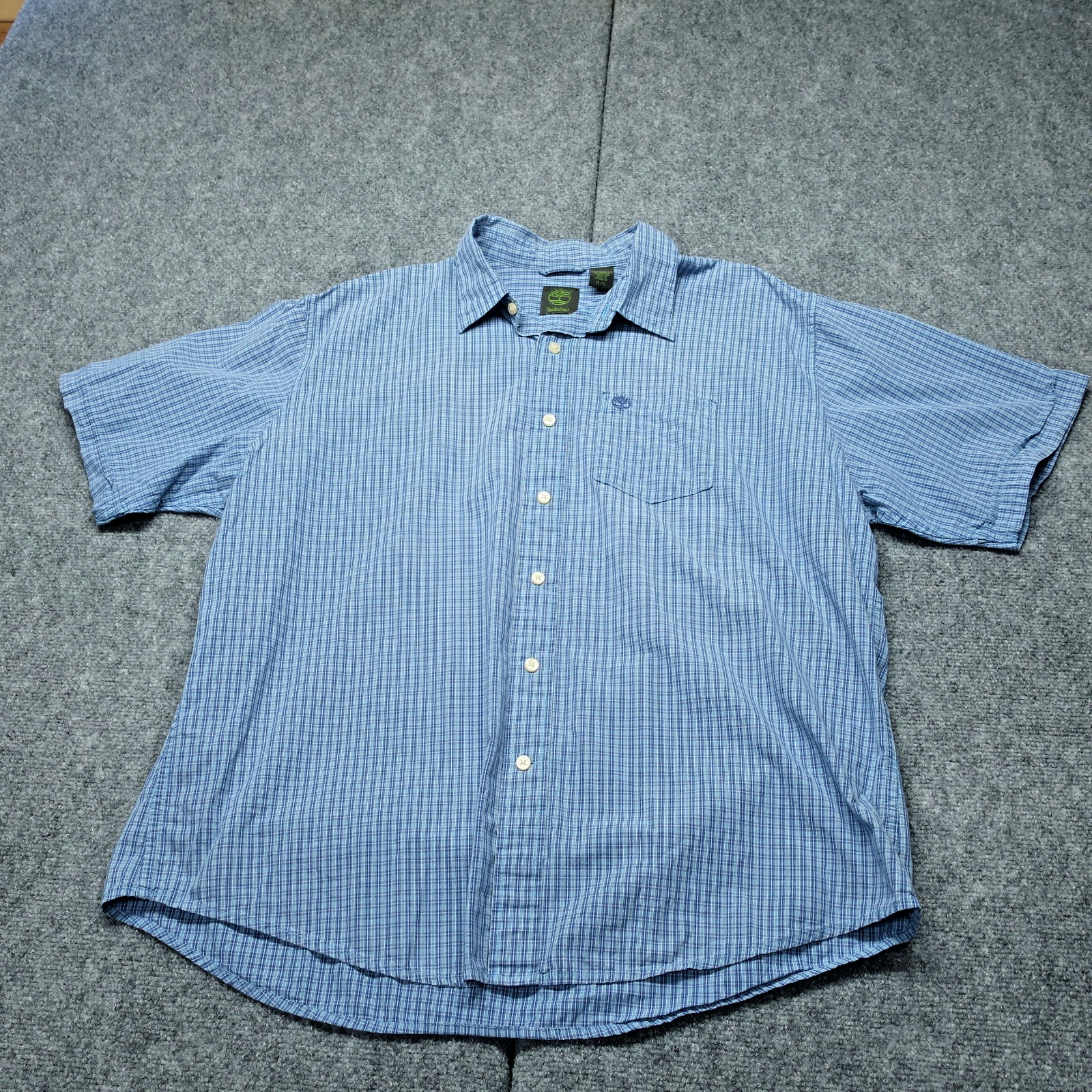 Timberland Button-Up Shirt Mens XL Blue Plaid Modern Classic Short Sleeve Preppy