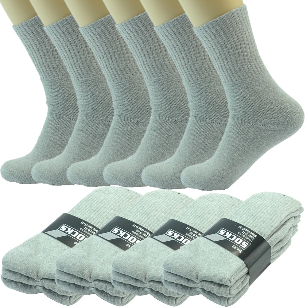 3-12 Pairs Mens Gray Solid Sports Athletic Work Crew Socks Cotton Long Size 9-11