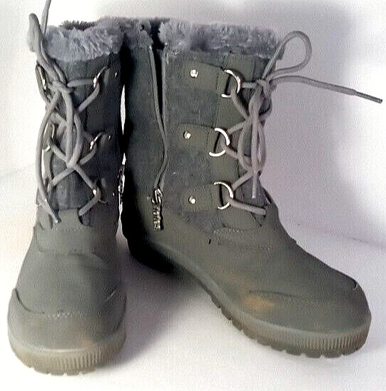 Totes Boots Women’s 7M Rustic Gray Faux Fur Lined Man-Made Material Pull-on Zip
