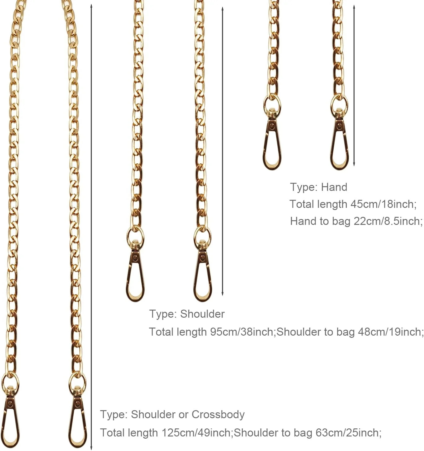 3 Pack Gold Metal Chains for Purse Strap Wallet Bag Chain Replacement (16″,36″,4