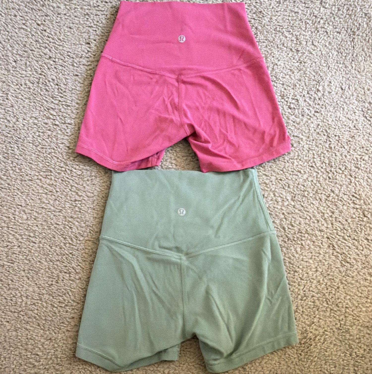 Lululemon Lot of 2 Women’s Solid Biker Shorts Pink Green Size 2 High Rise 4”