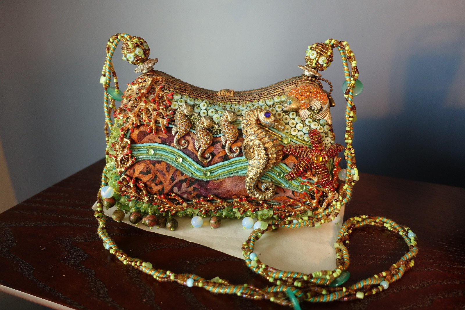 Mary Frances SEAHORSE SEALIFE EMBELLISHED BEADED PURSE HANDBAG