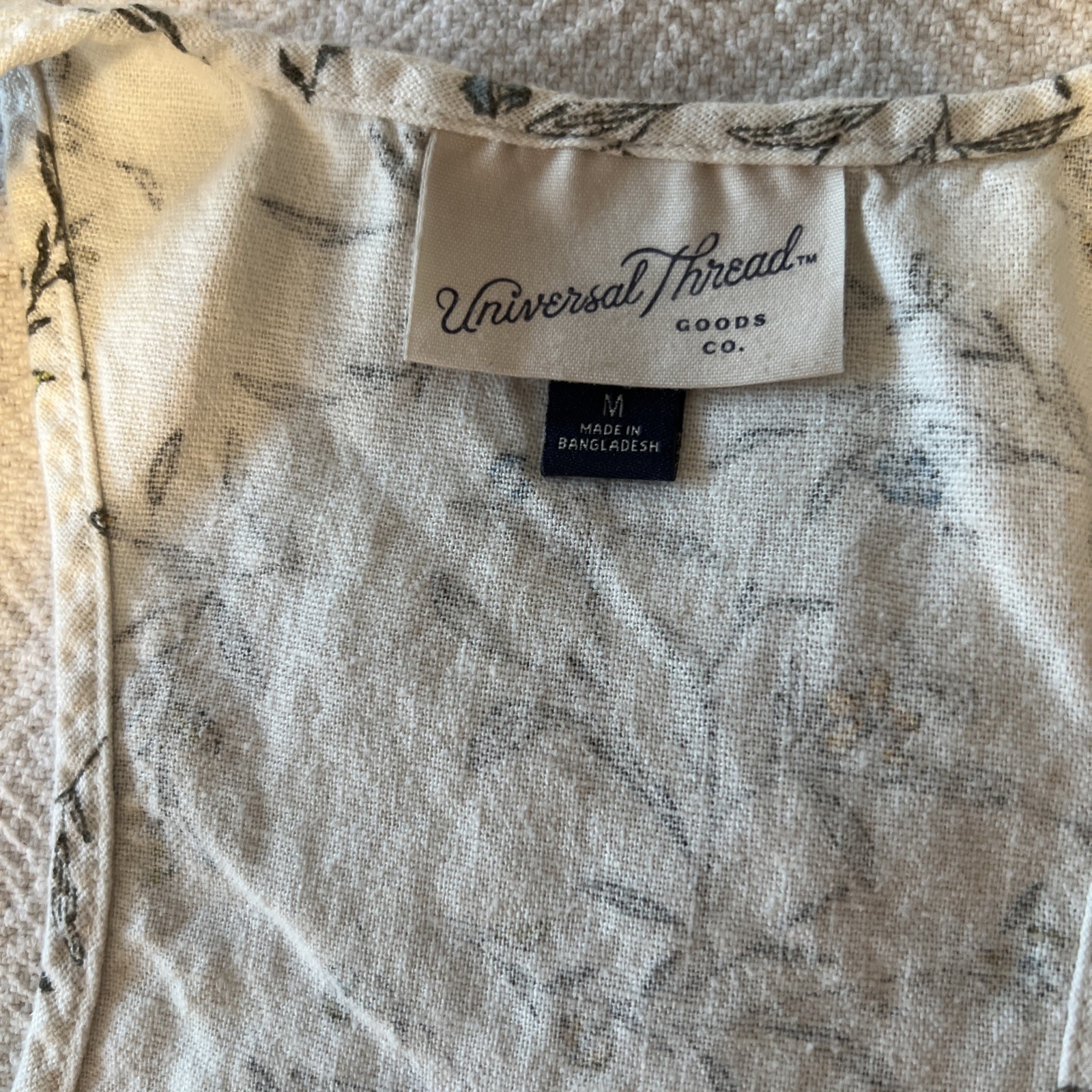 M Floral Linen Blend Cottage Basque Waist Racer Back Sleeveless Dress Pockets