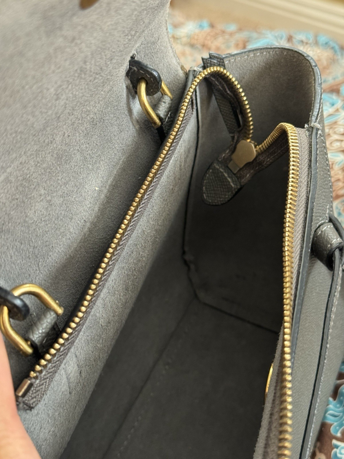 CELINE Gray Grained Nano Top Handle Bag strap is missing