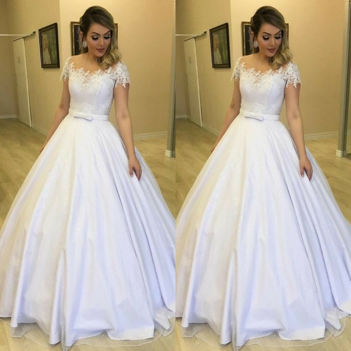 Classic Wedding Dress Satin Elegant Summer Off Shoulder White Ivory Bridal Gown