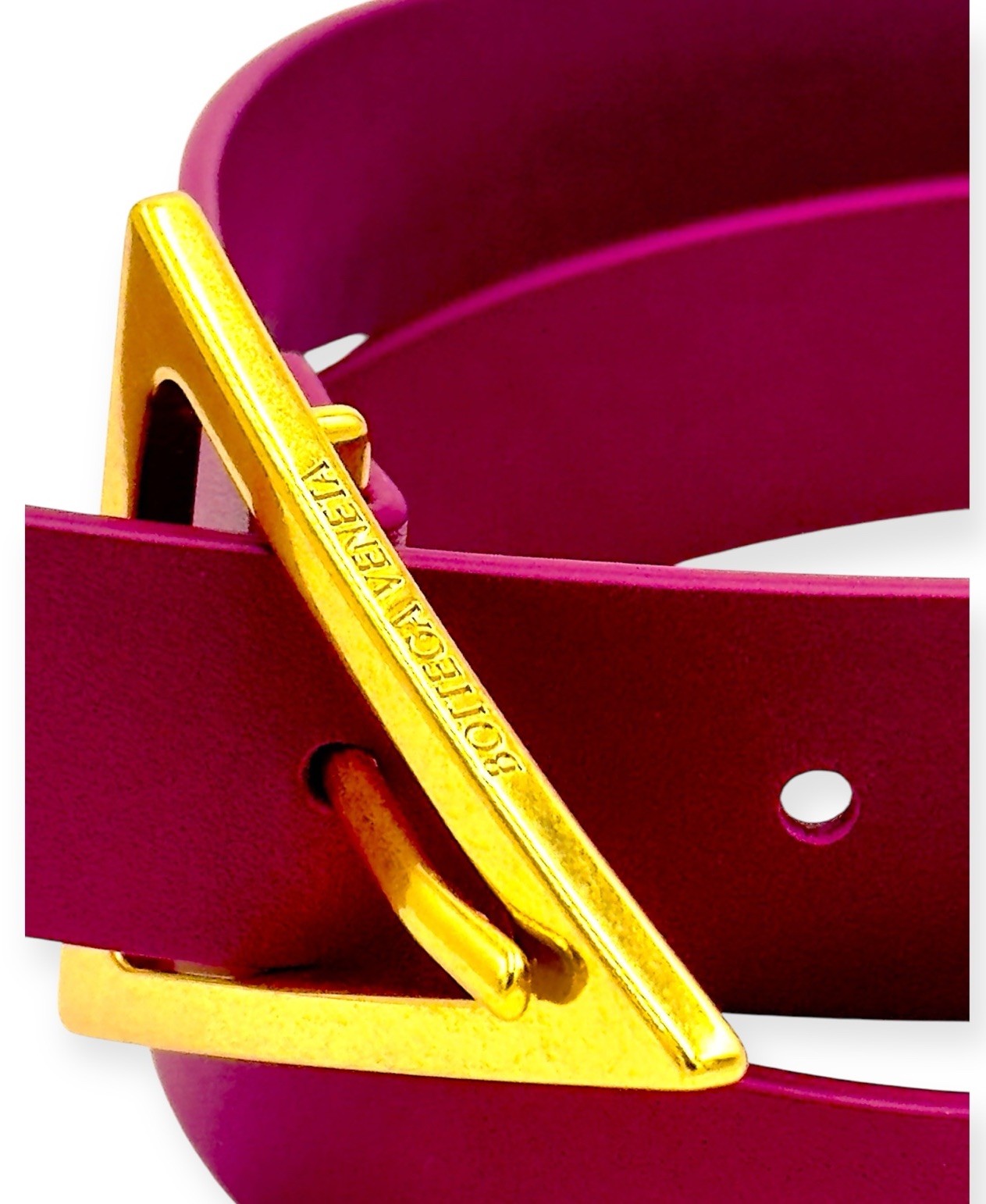 BOTTEGA VENETA Triangle Buckle Bordo Leather Gold Tone Metal 75 CM Belt $550