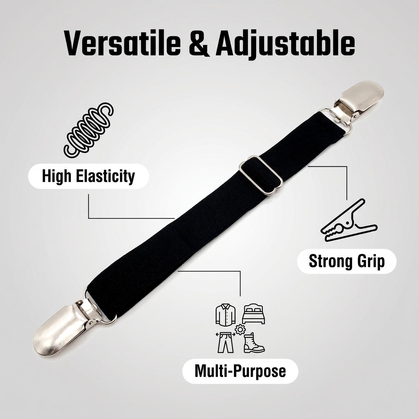 Outman 4 Pcs Multifuction Adjustable Elastic Stocking One Size, 4pcs Black