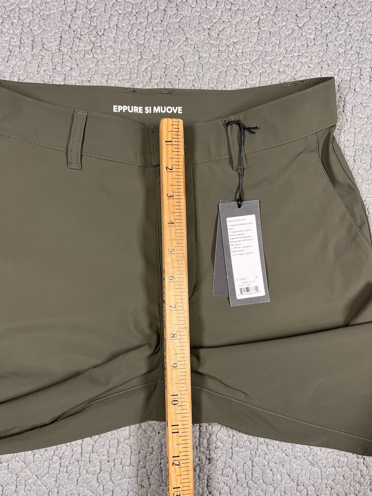 Rhone Resort Pants Sz 28 Mens Stretch Performance Travel Green UPF 50+ $138 MSRP