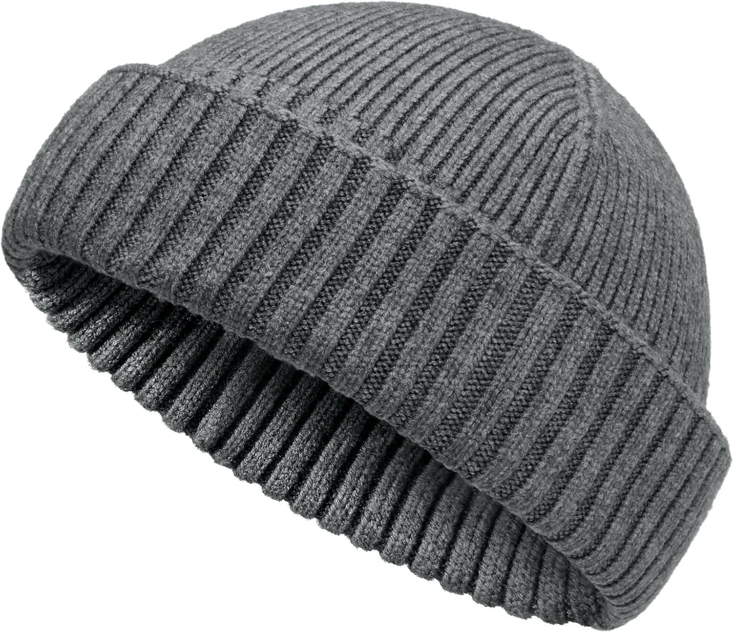 Wool Double Cuff Beanie for Men Women Warm Winter Fisherman Knit Cap