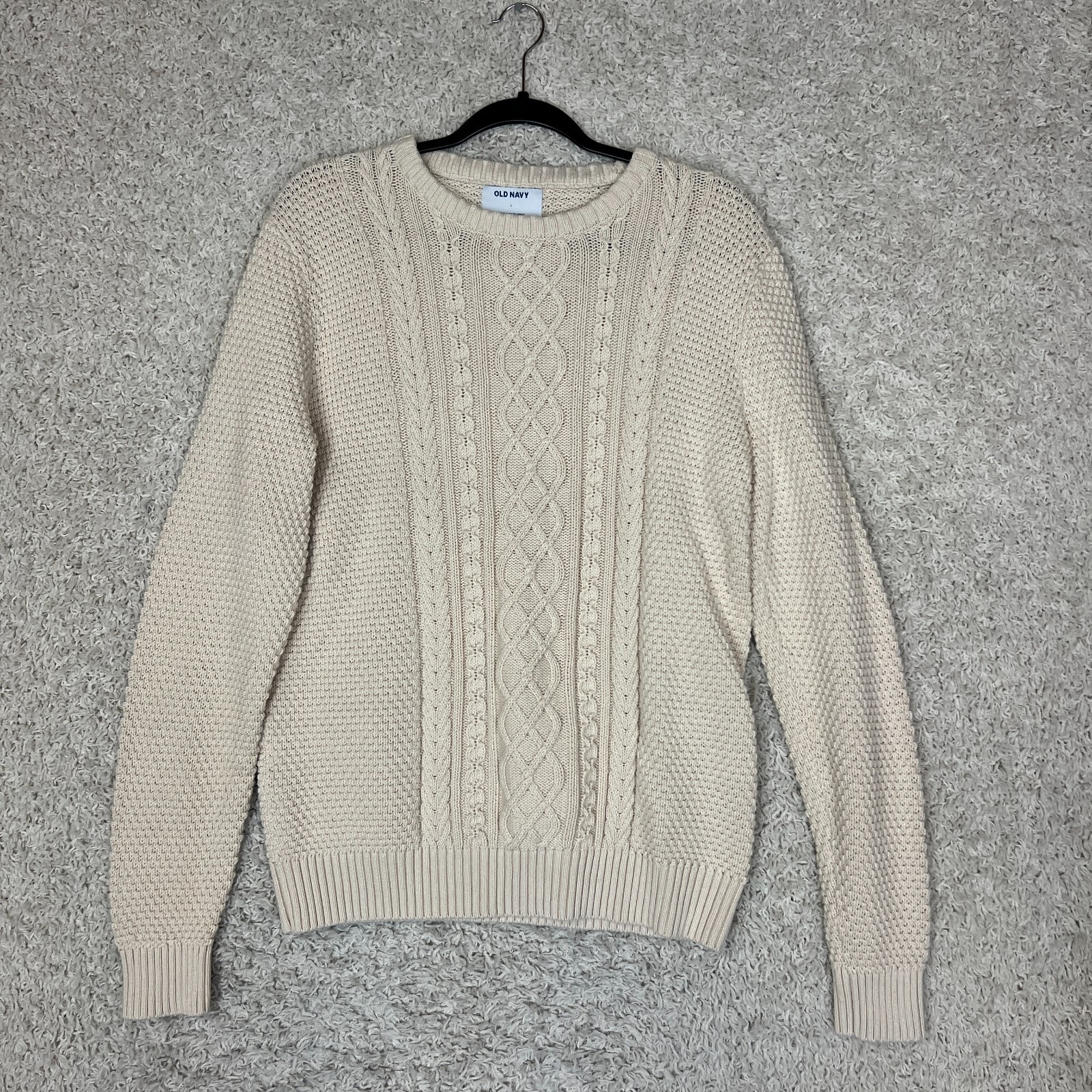 Old Navy Sweater Mens Large Beige Knit Grandpa Dad Fisherman Pullover Casual