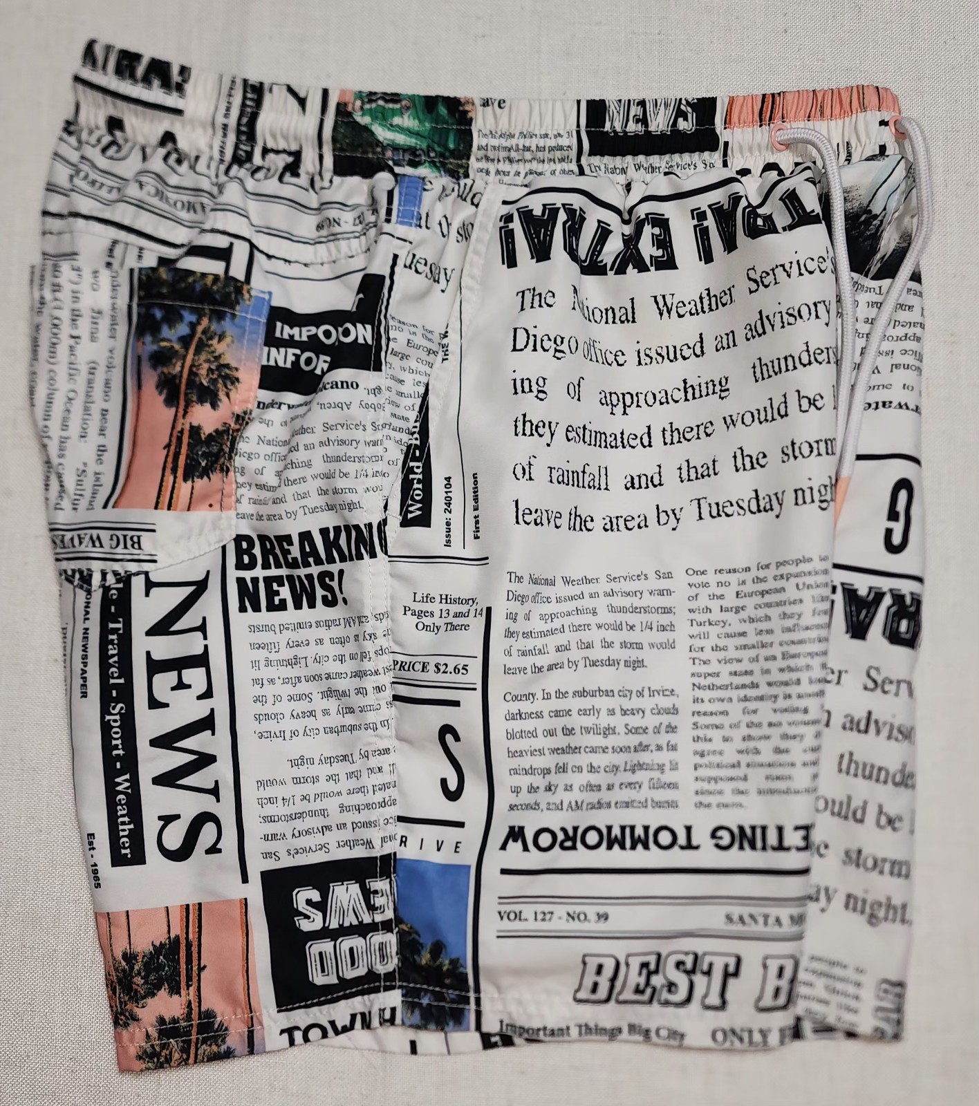 NoBo M (32-34) Black & White Multicolor All Over Newspaper Print Swimming…