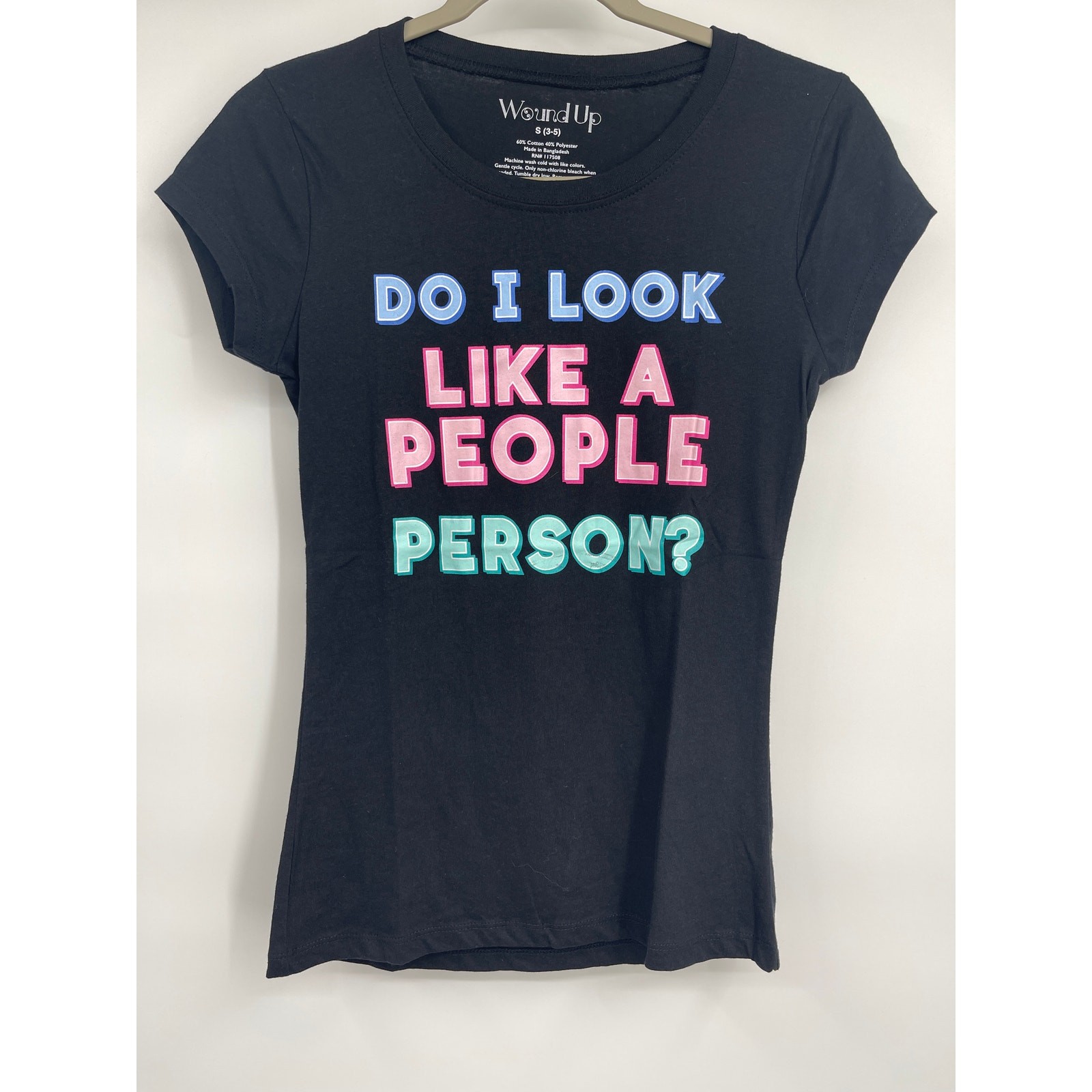 Wound Up Womens Juniors Black TShirt Do I Look Like A People Person Graphic Tee