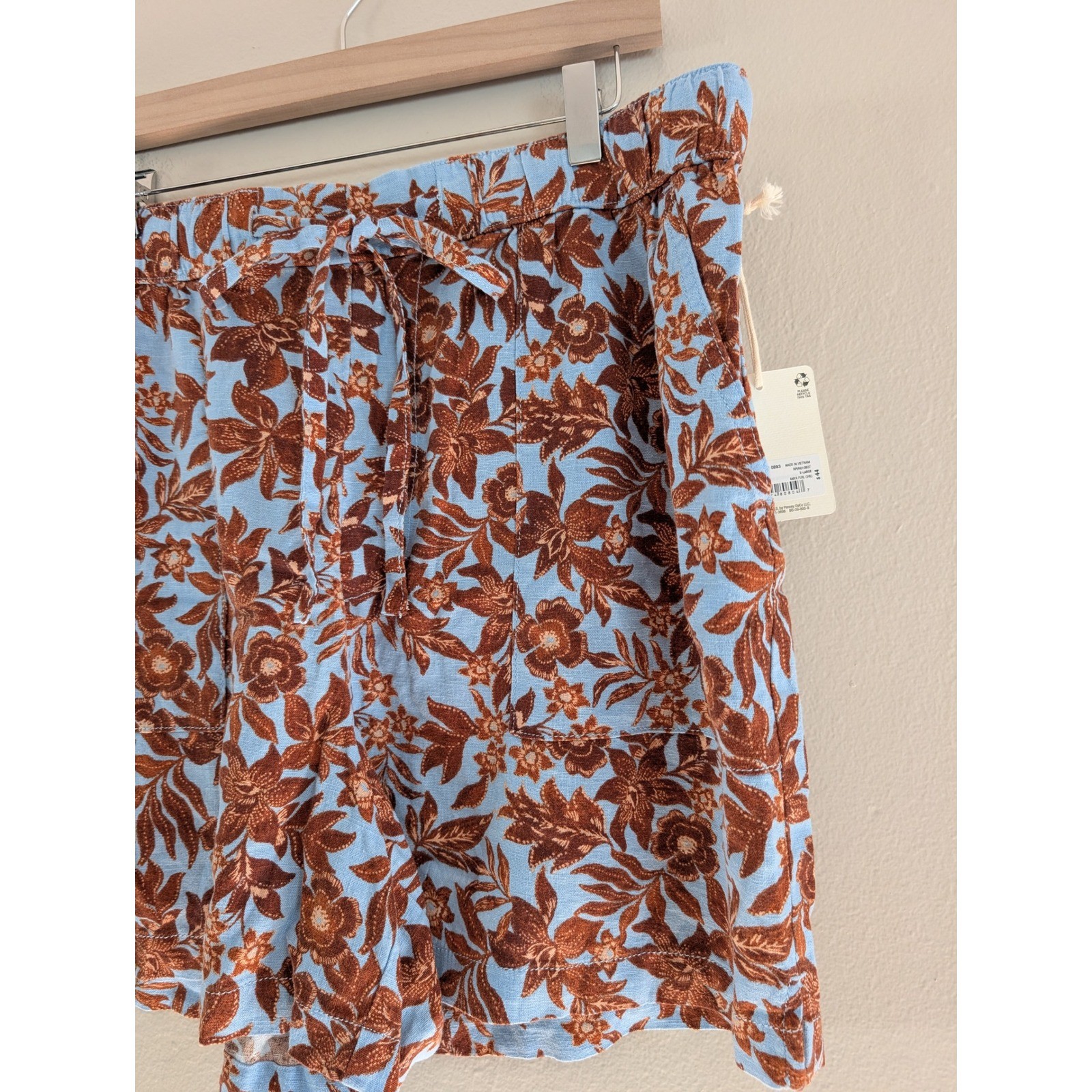 a.n.a Floral Linen Blend Shorts Elastic Waist Tie Summer Beach Boho Womens XL