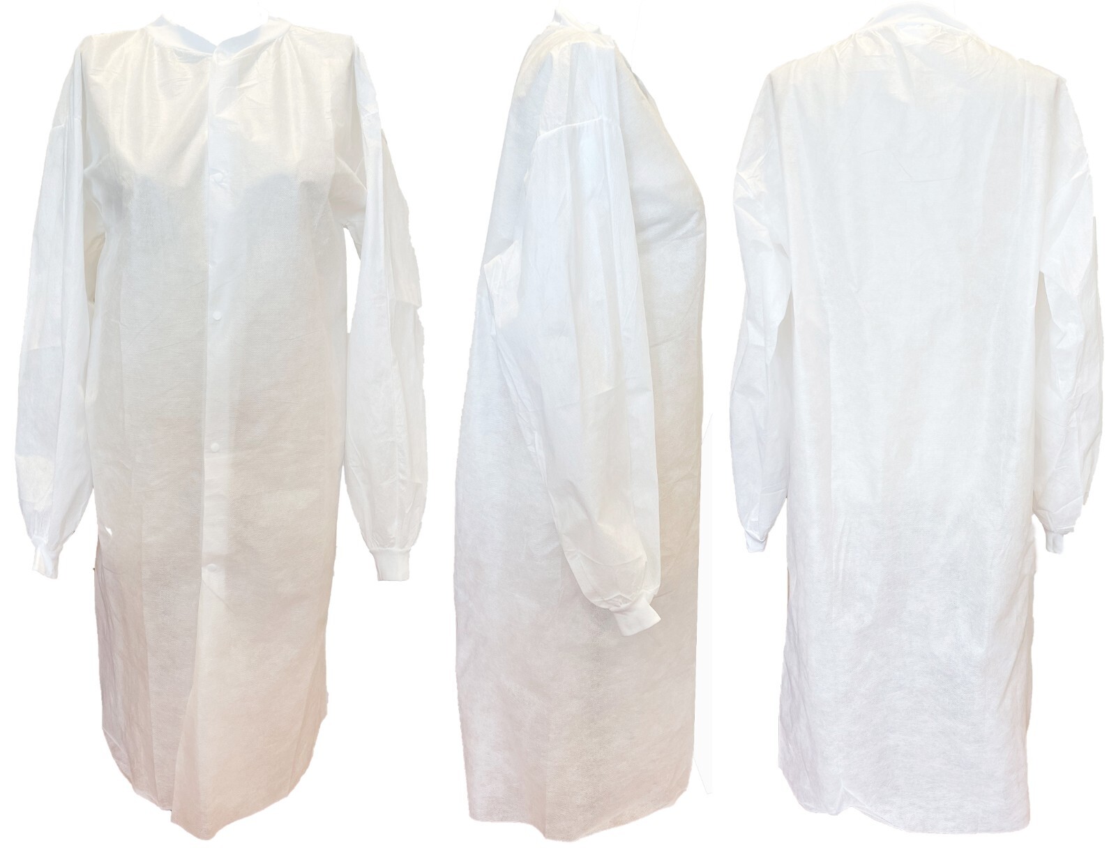 Disposable Lab Coat Knit Collar & Cuff, No Pocket, White, S/M/L/XL/2X/3X/4X