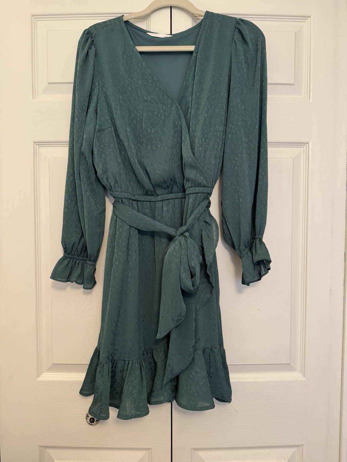 LC Lauren Conrad Women’s Faux Wrap Fit & Flare Dress Green Size Large