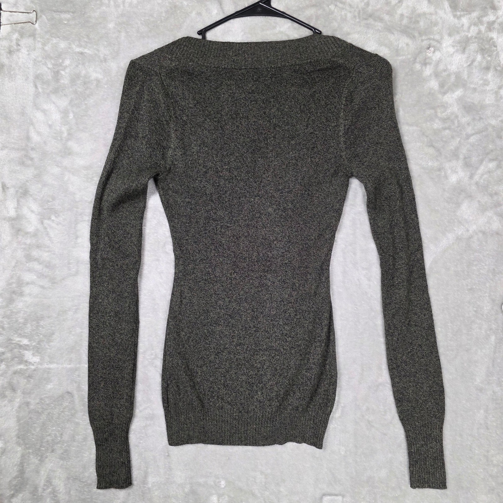 Express Olive Green Marled Deep V-Neck Knit Sweater Womens XS NWT