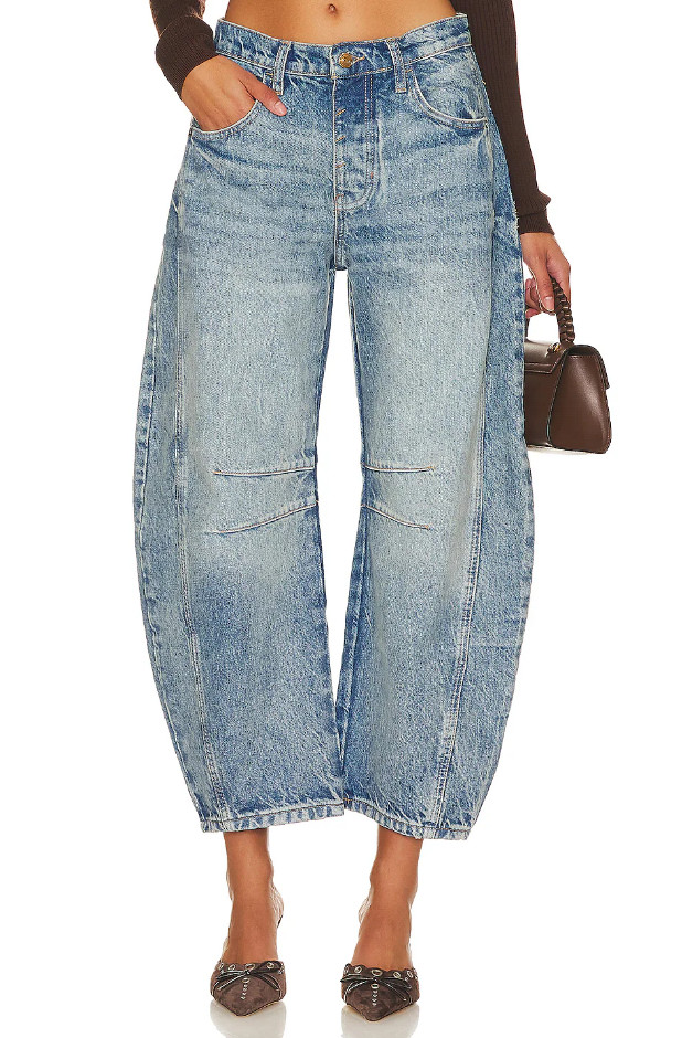 FreePeople x We The Free Good Luck Mid Rise Barrel Jeans, Ultra Light Beam NEW