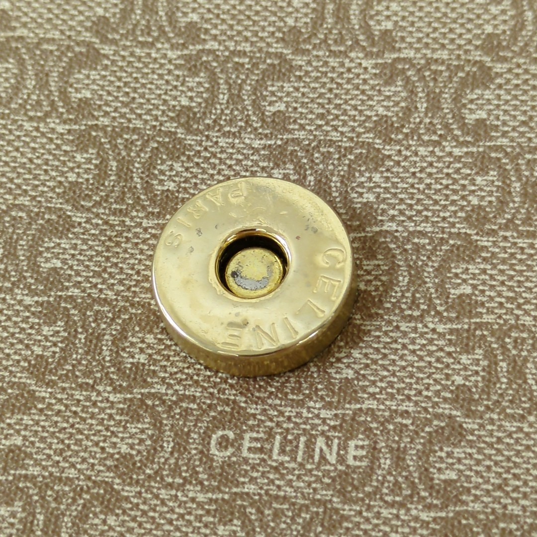 Authentic CELINE Macadam Clutch Bag PVC Leather Brown Vintage Macadam Handbag