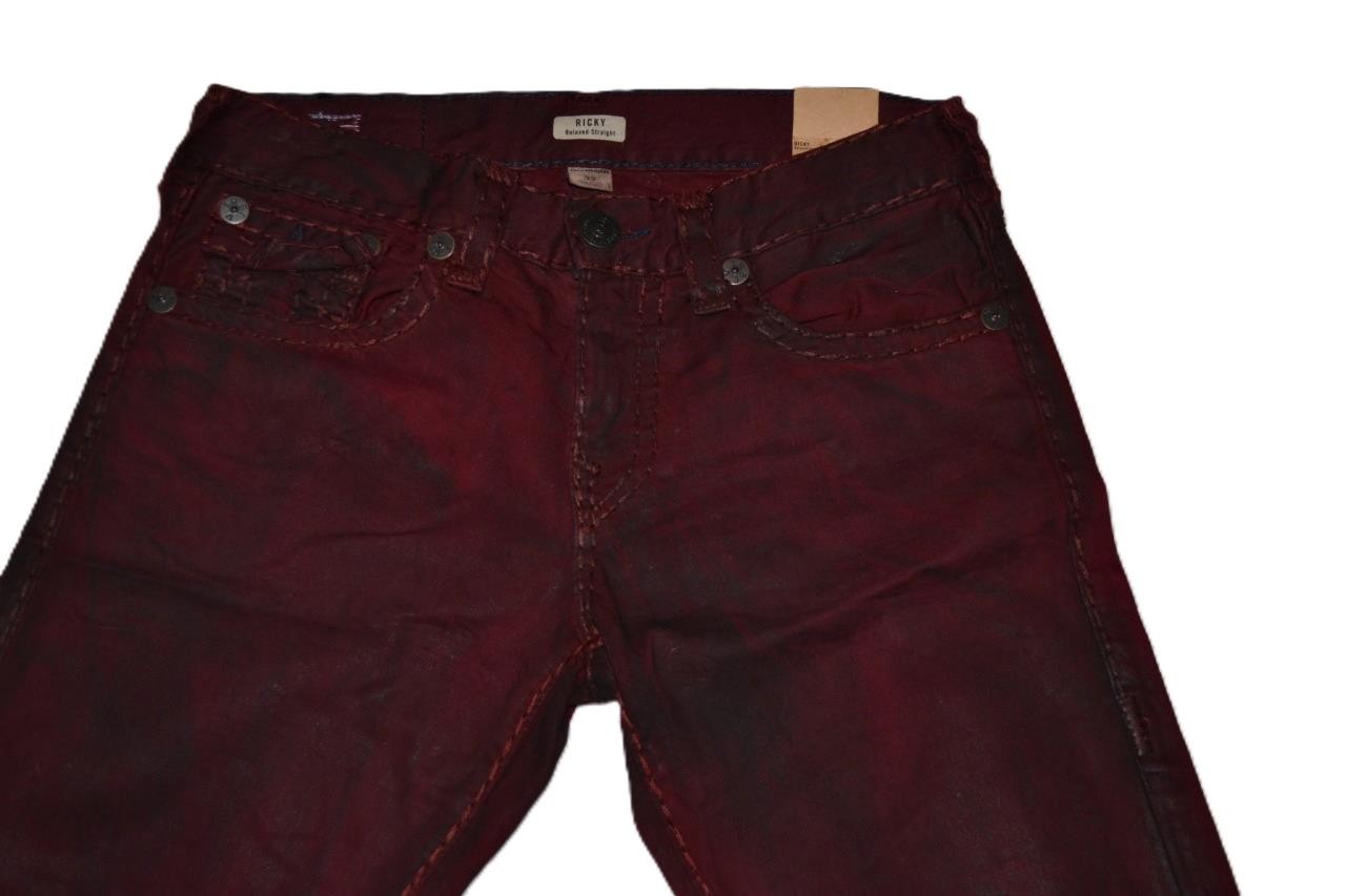 AUTHENTIC True Religion Ricky W/F Relaxed Straight Men’s Jeans BURGUNDY COATED