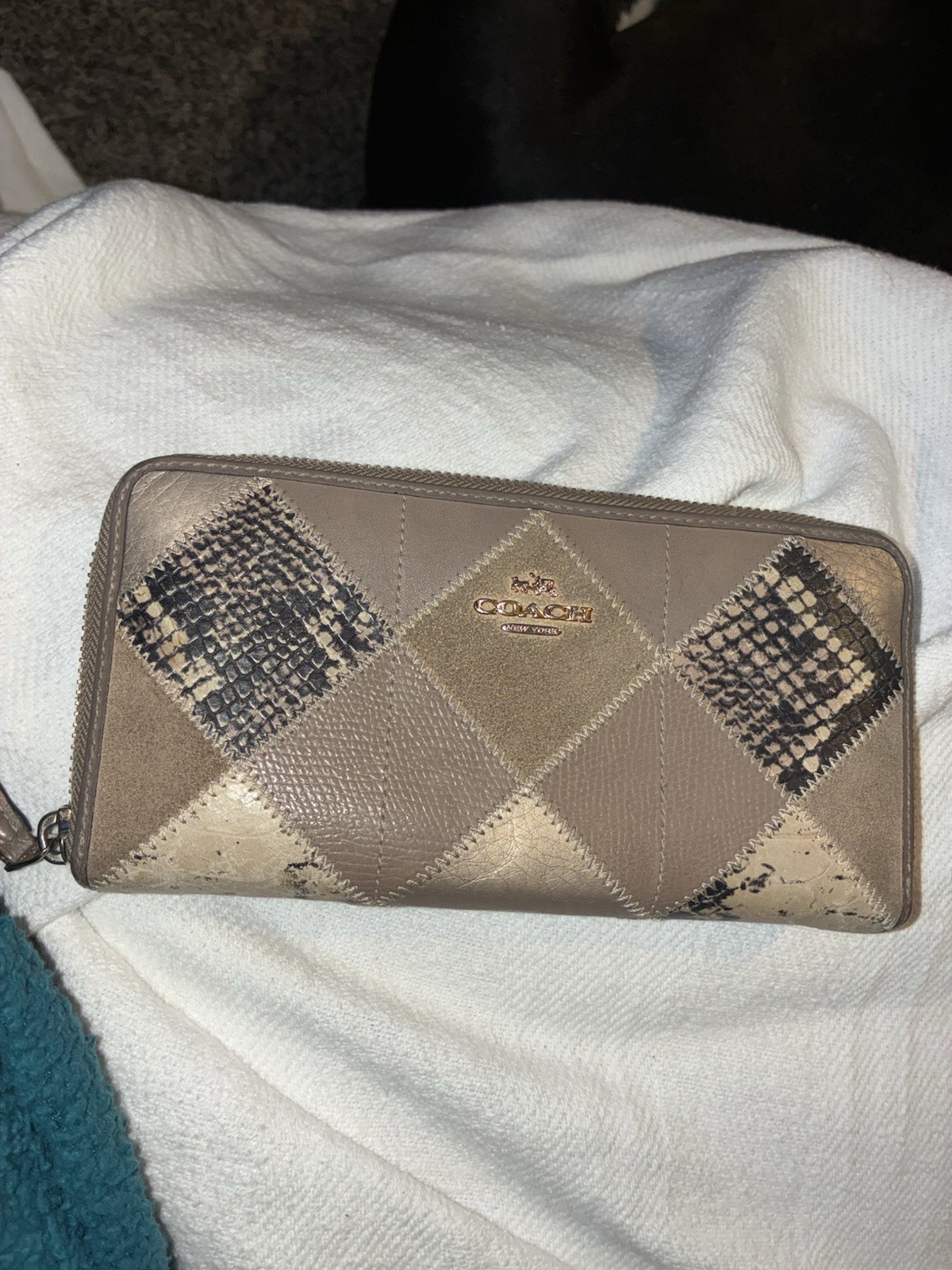 Coach Madison brown beige & black patchwork diamond pattern wallet