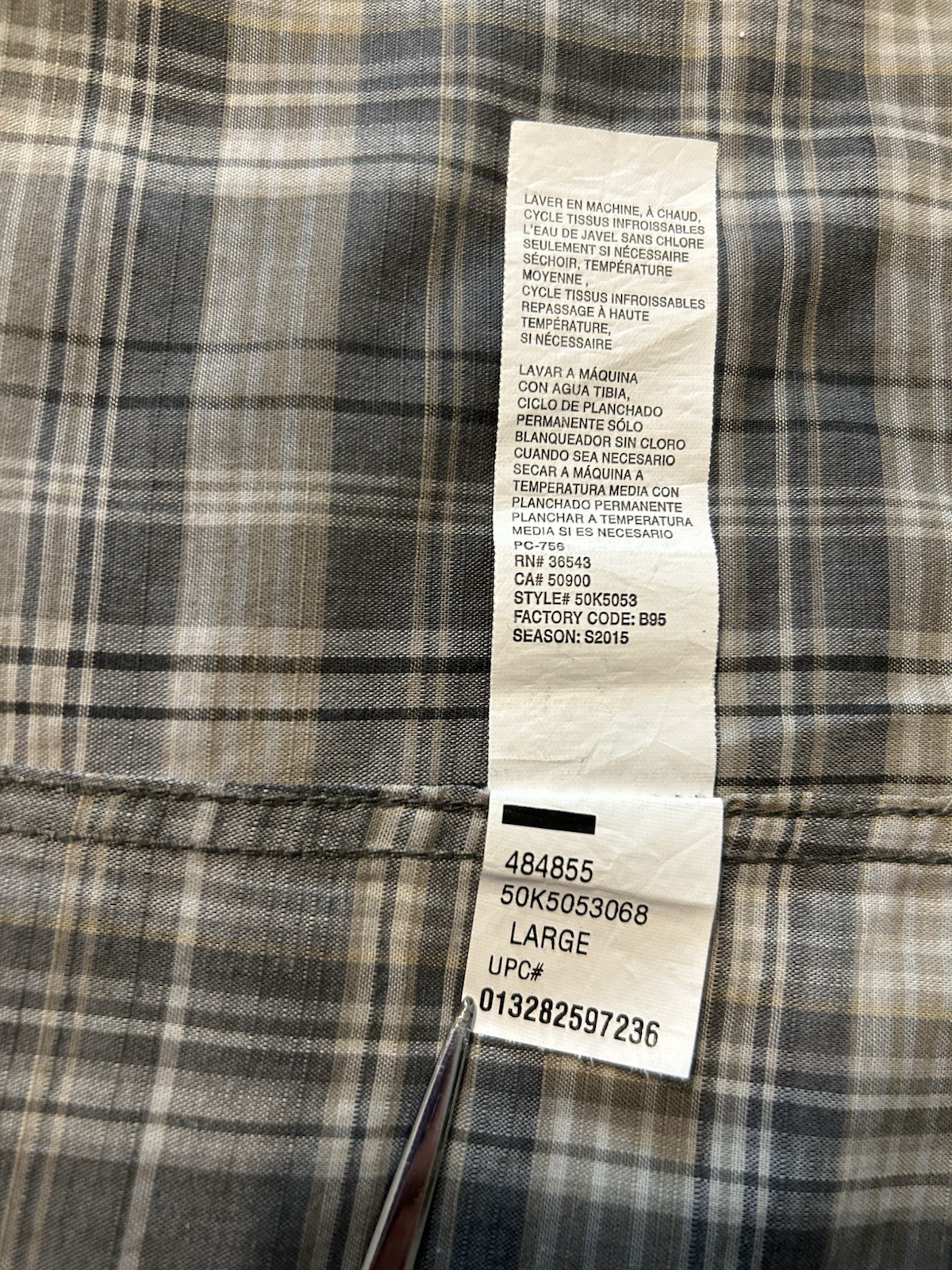 Van Heusen Men’s L Gray Plaid Short Sleeve Button-Up Woven Pockets Shirt (117)