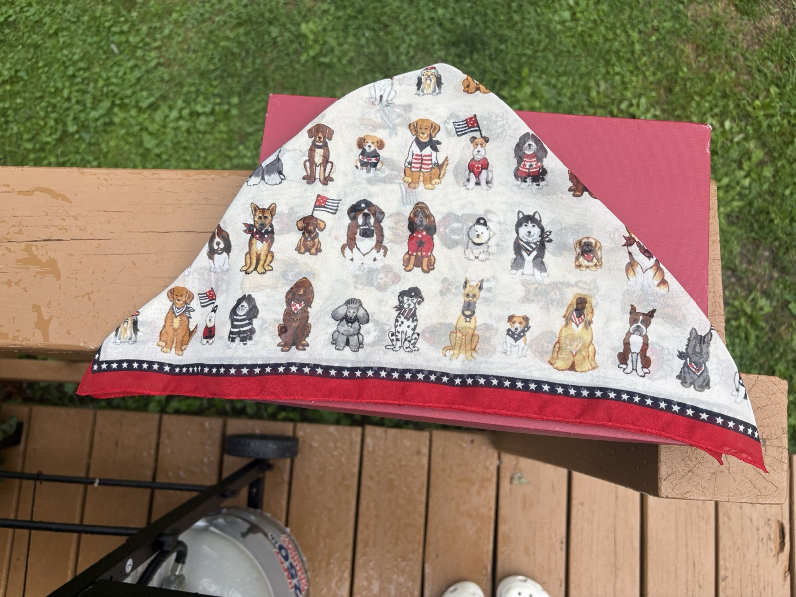 Vintage Bandana Various Dog Breeds on Red & White 20×20 inches