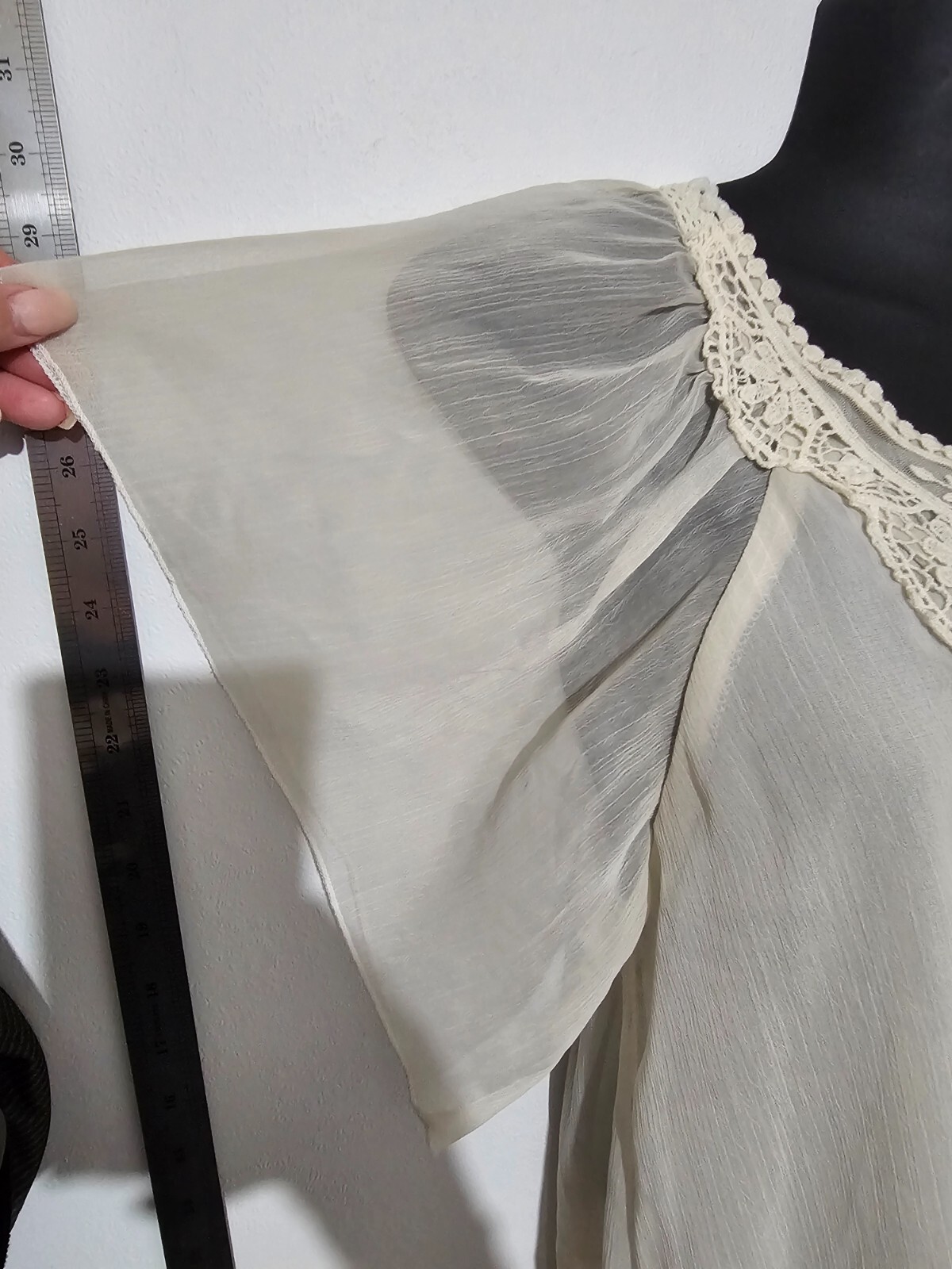 Forever 21 Semi Sheer Blouse with Lace & Pearl Detail and Embroidery Detail Sz M