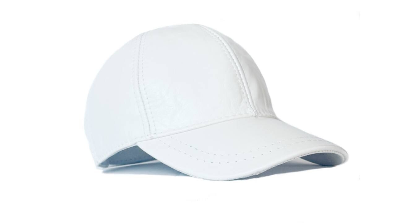 100% Genuine Real Lambskin Leather Baseball Cap Hat White Color