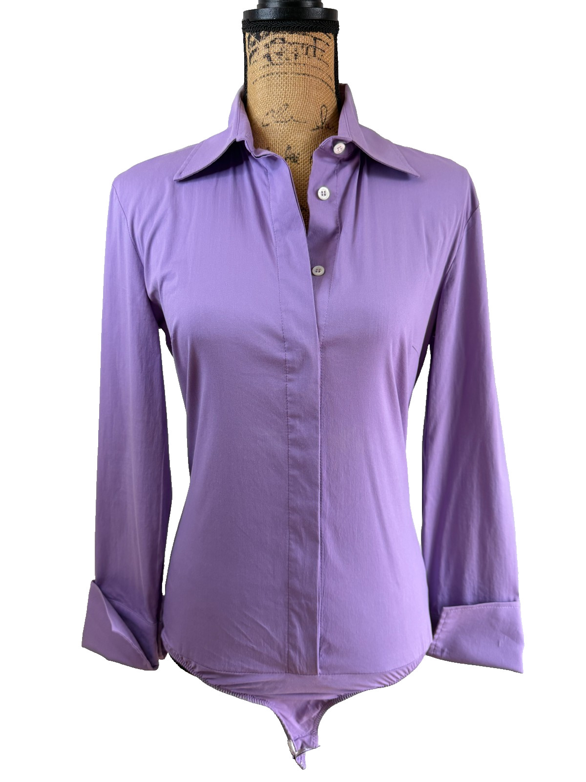 Patrizia Pepe Lavender Cotton Blend Stretch Bodysuit Blouse Top Sz IT 44/US 8