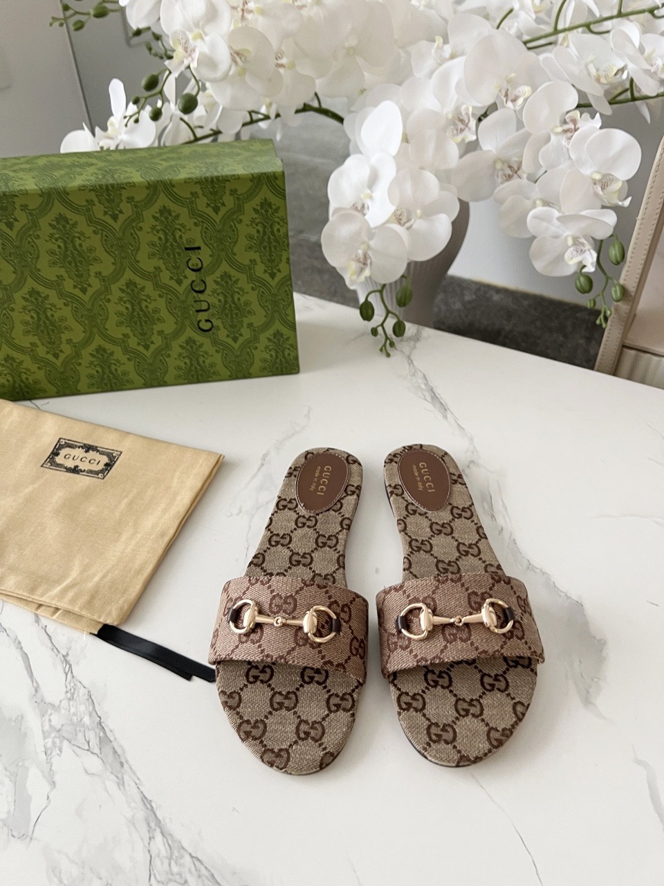 Gucci GG Supreme Flat Slip On Luxury Designer Women Slides🔥
