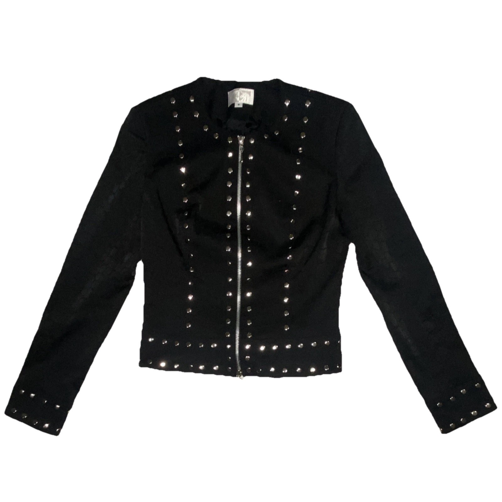 Alberto Makali Black Studded Full Zip Animal Print Biker Jacket Women’s 6