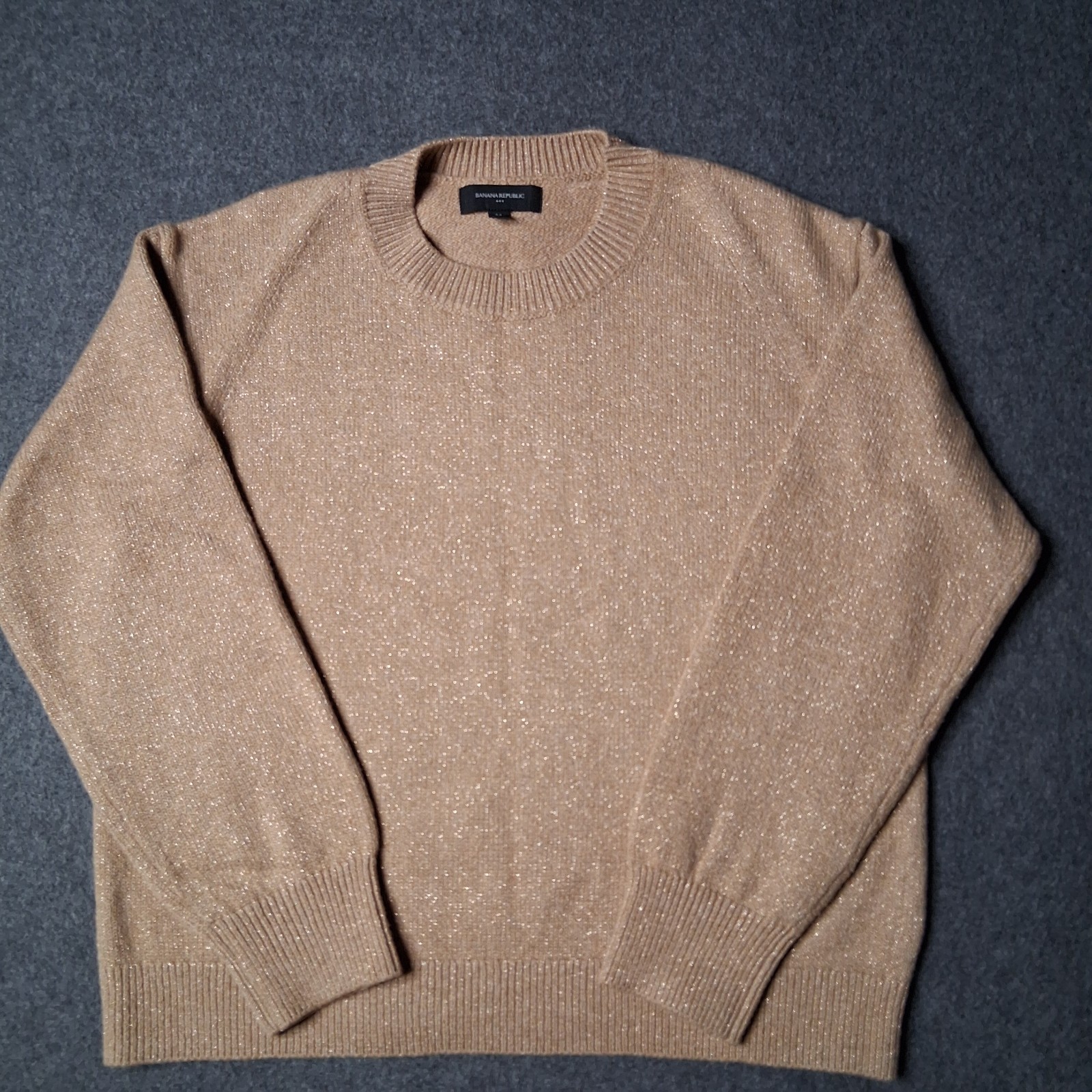 Banana Republic Women’s M Metallic Shimmer Sweater Beige Crew Neck Pullover