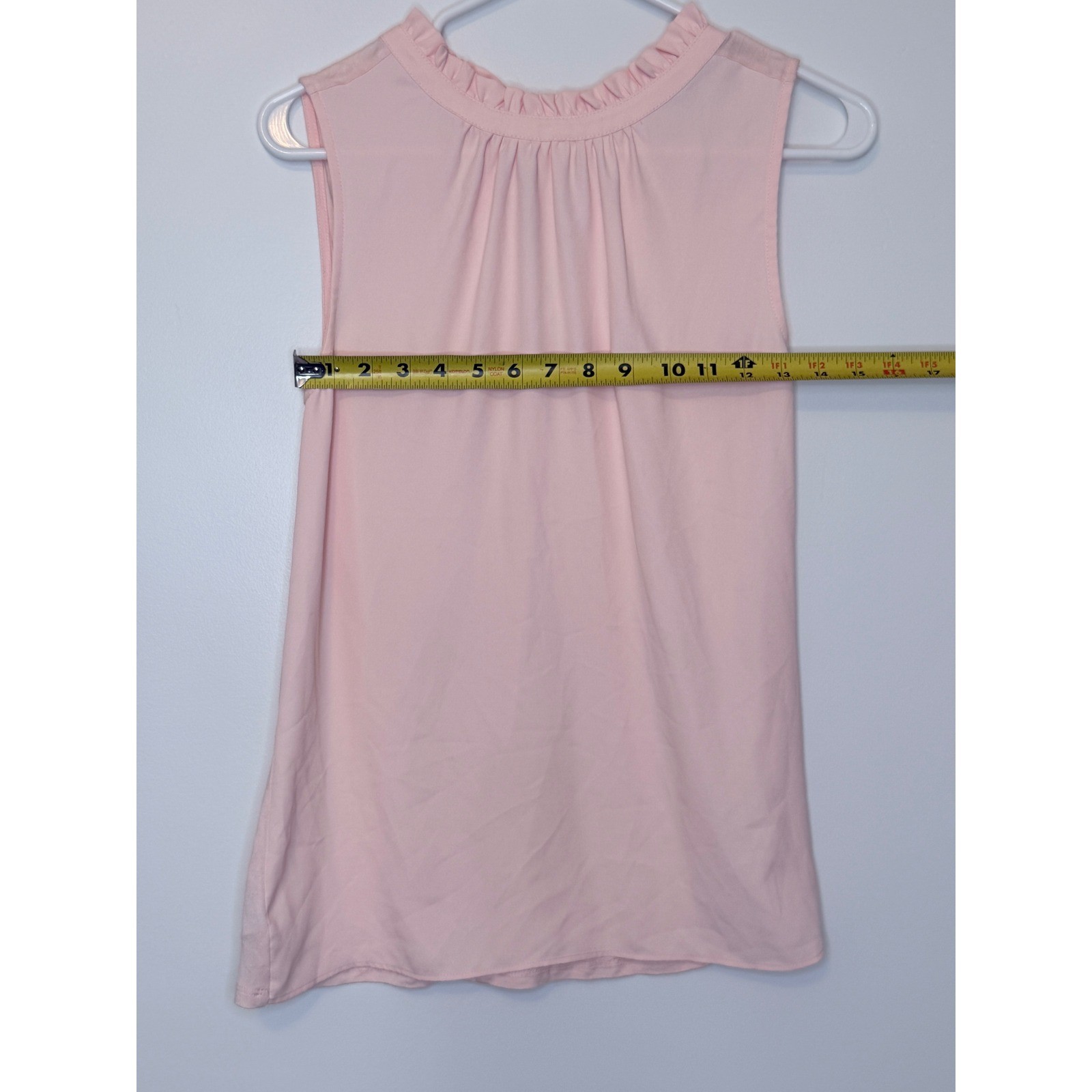 Loft Pink Ruffle Neck Sleeveless Tie Back Blouse XXS [Good Used]
