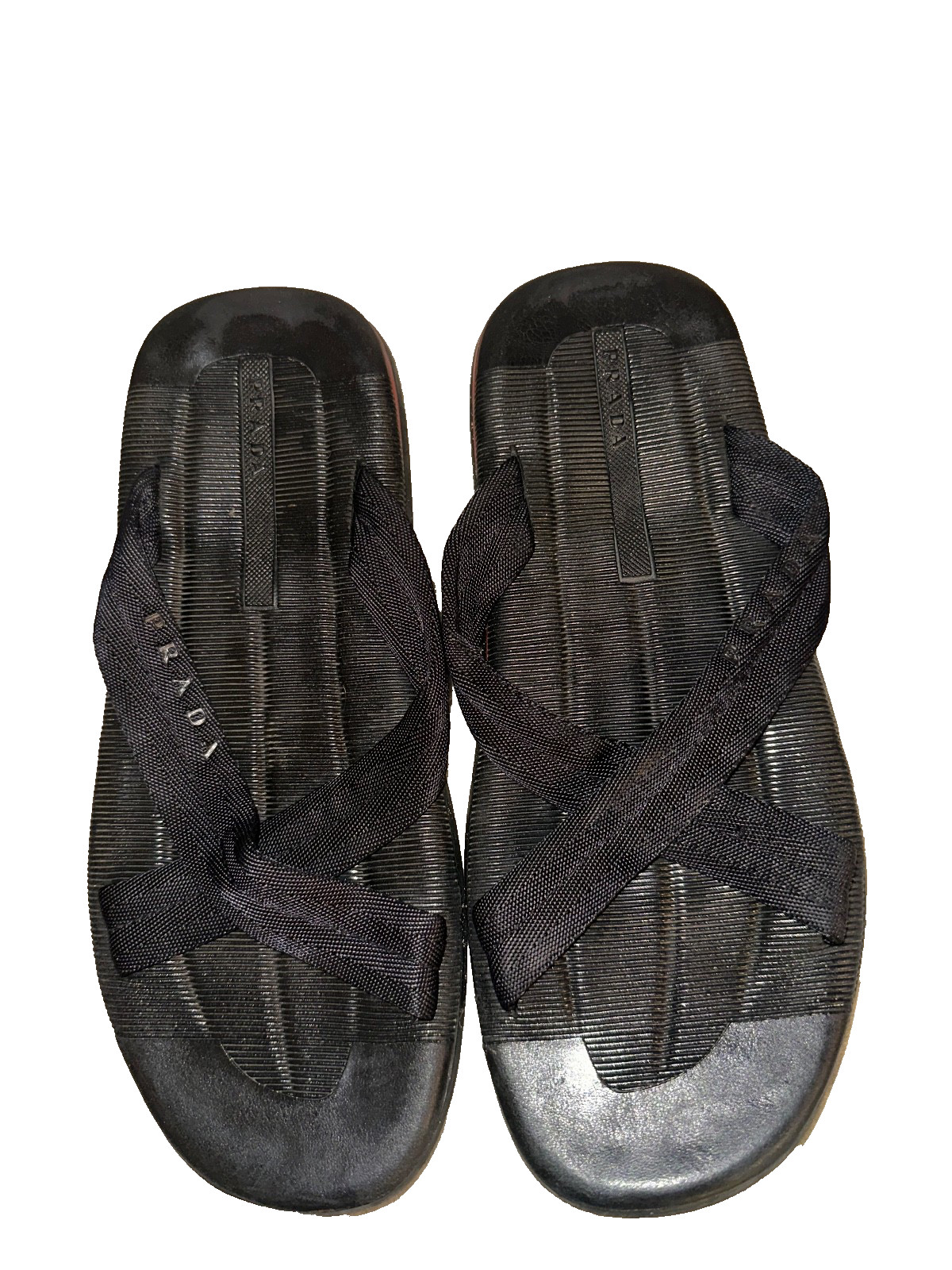 PRADA Sport ‘Cross Strap’ Nylon Rubber Black Sandals Size US 10/44