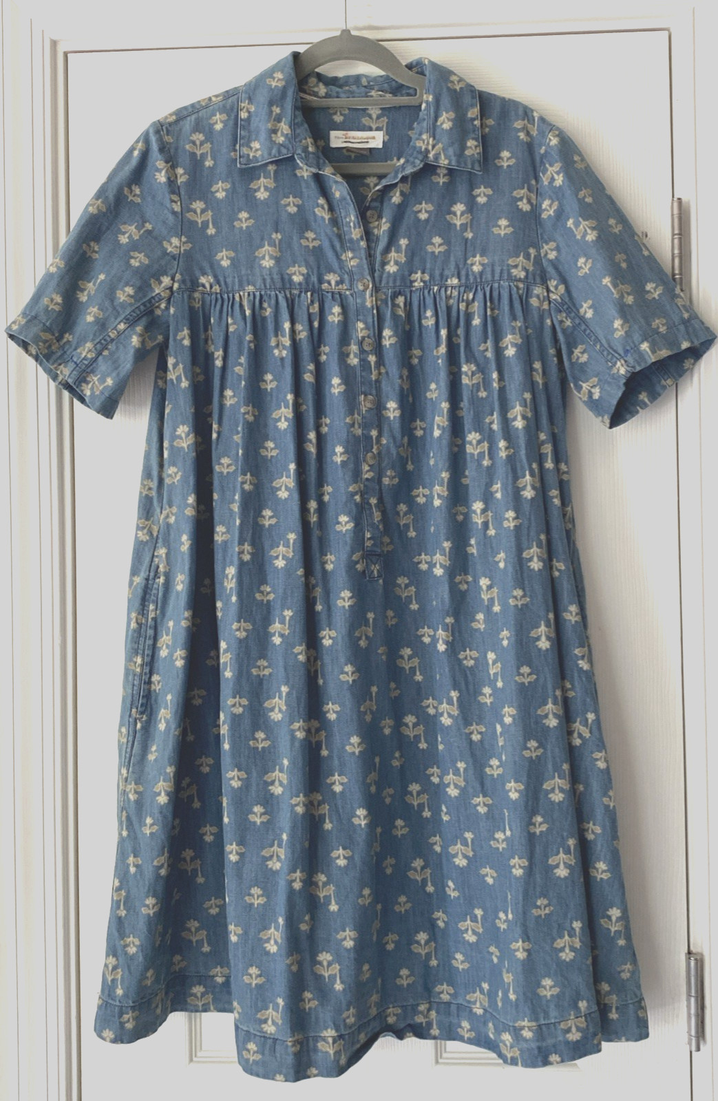 Womens Anthropologie Pilcro woodblock floral chambray denim dress Western Boho 6