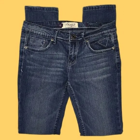 VIGOLD Riley Women’s 1/2 (26) Low Rise Skinny Jeans Dark Wash Embellished Pocket