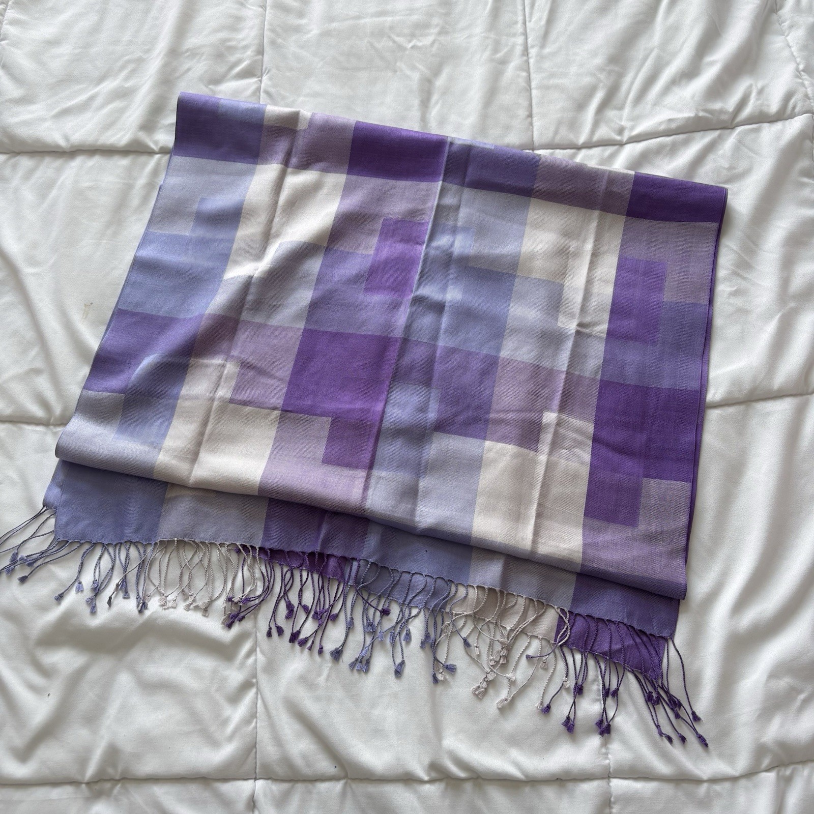 Vintage Purple Plaid 100% Silk Rectangle Scarf 22.5×75 Quiet Luxury Whimsy Fairy