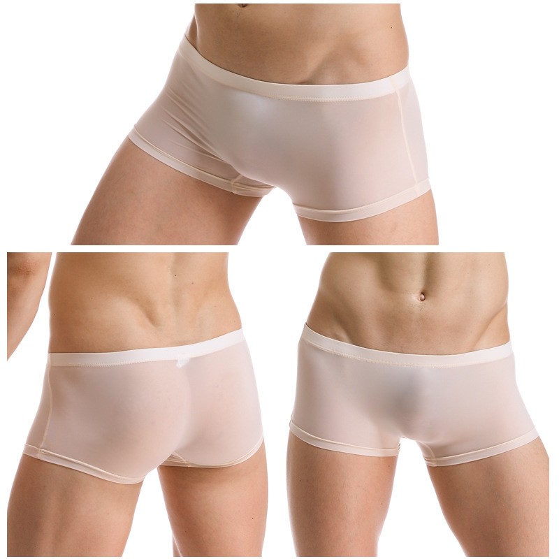 Men’s Summer Ice Silk Boxer Briefs One Piece No Show Low Rise Sport Underwear