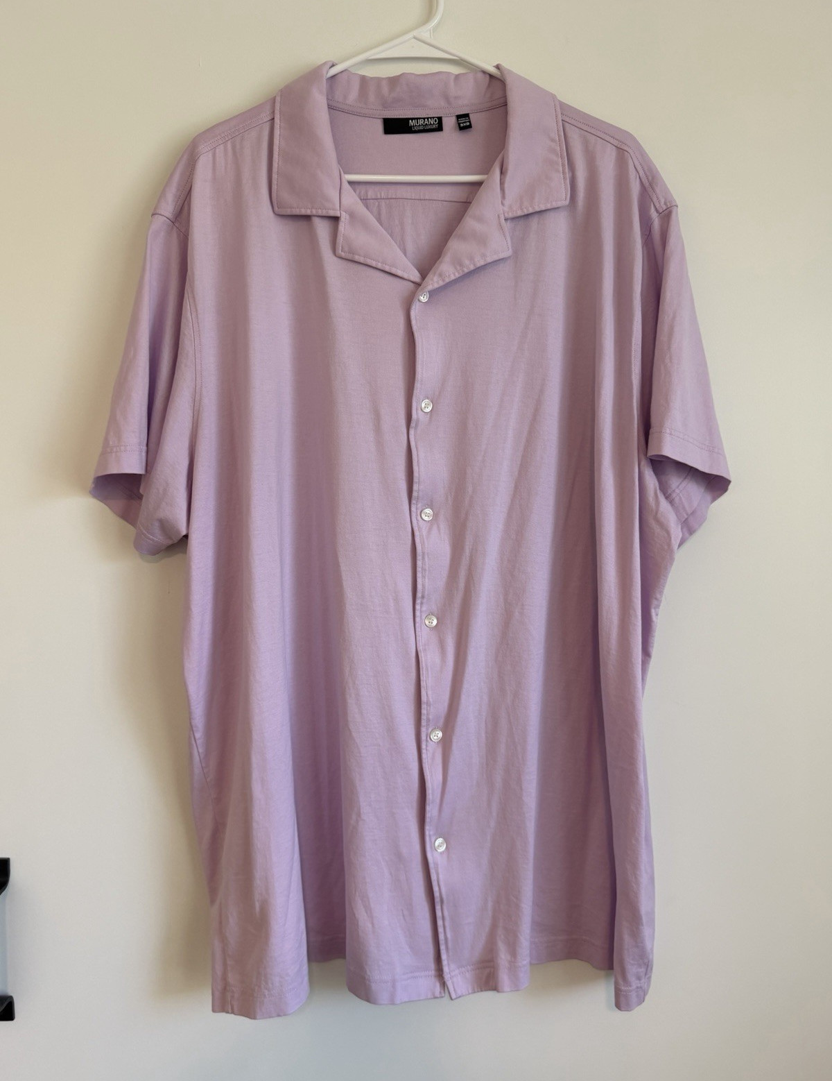 Murano Liquid Luxury Button-Up Shirt 3XB Purple Solid Short Sleeve Big & Tall