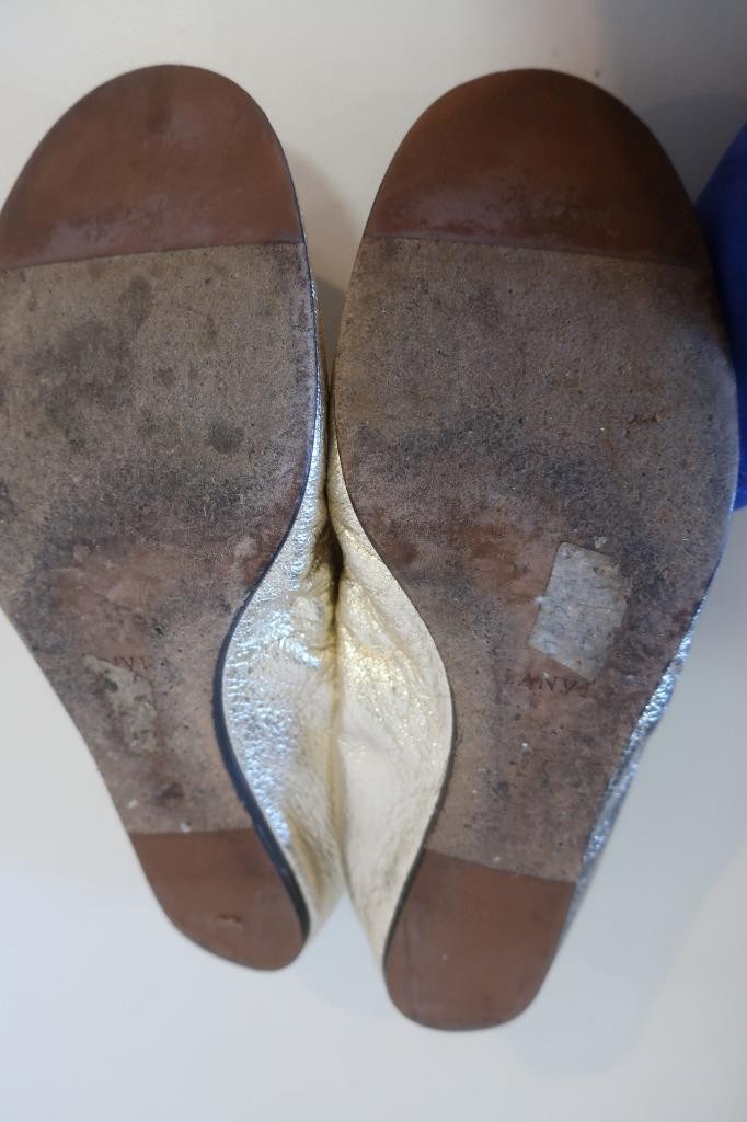 Womens Lanvin Metallic Silver Leather Ballet Flats 40 1/2 /US 10.5